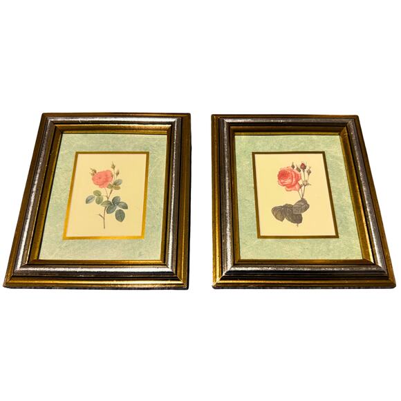 Set of 2 Vintage Rose Botanical Prints | Gold Wood Frame | Cottagecore Wall Art - Picture 10 of 11